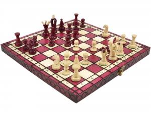 ポーランド製 木製 カラー チェスセット：Charis(カリス)ワイン35cm×35cm chess 駒 盤 数量限定販売 手作り